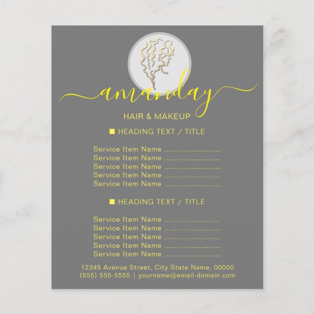 Beauty Salon Hairdresser Logo Gold Gray Yellow Flyer (Front)