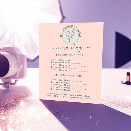 Beauty Salon Hairdresser Logo Rose Blue Price List Flyer