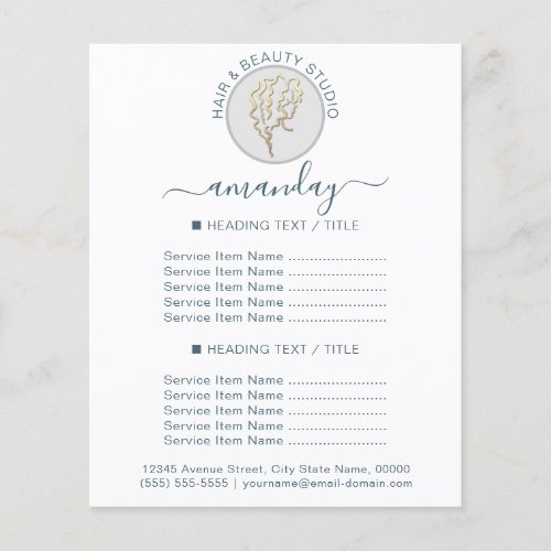 Beauty Salon Hairdresser Logo White Blu Price List Flyer