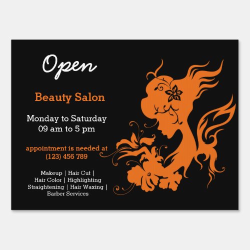 Beauty Salon Hairdresser orange Yard Sign