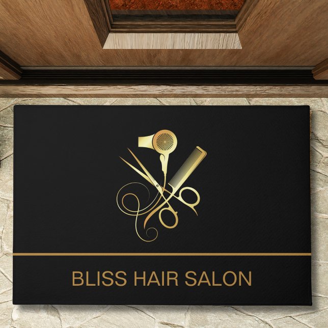Beauty Salon Hairstylist Black Doormat (Creator Uploaded)