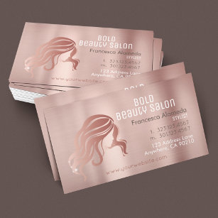 Beauty Salon Hairstylist Brushed Rose Gold Metalic Business Card