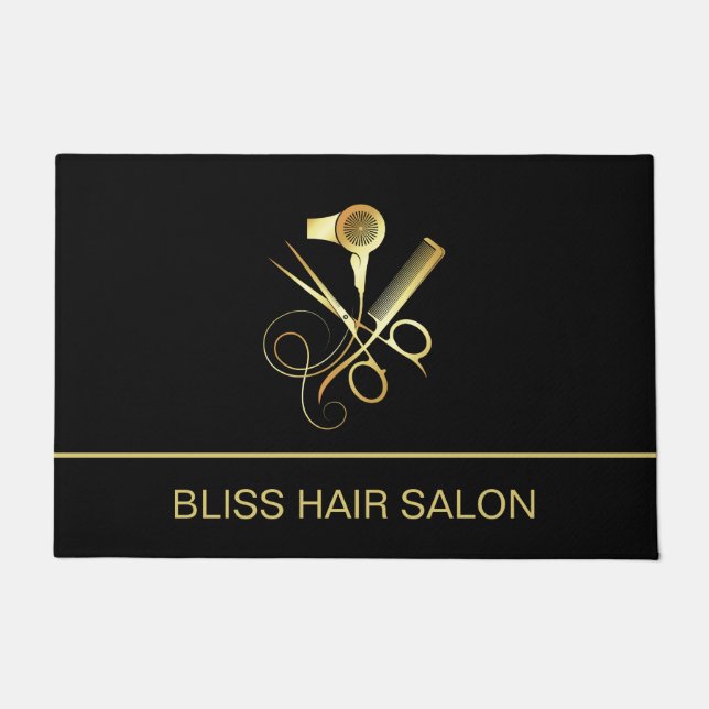 Beauty Salon Hairstylist Custom Black Doormat (Front)