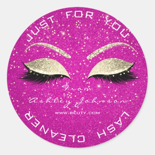 Beauty Salon Hot Pink Gold Confetti Lashes Cleaner Classic Round Sticker