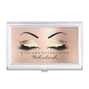 Beauty Salon Lashes Makeup Skinny Pink Gold Glam Case For Business Cards