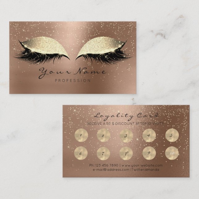 Beauty Salon Loyalty Card Makeup Skinny Lashes 10 (Front/Back)
