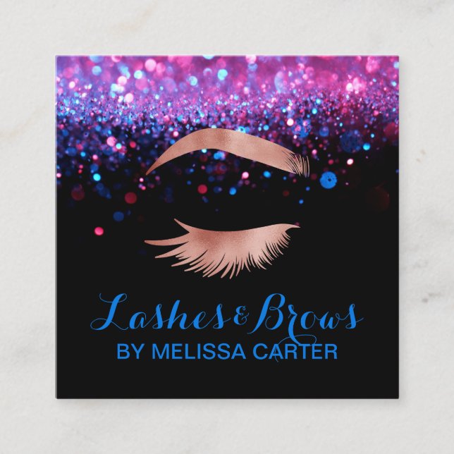 Beauty Salon Makeup Artist Brows Lash Extensions Square Business Card (Front)