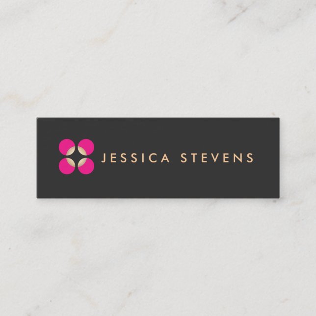 Beauty Salon, Makeup Artist, Pink Logo Black Mini Business Card (Front)