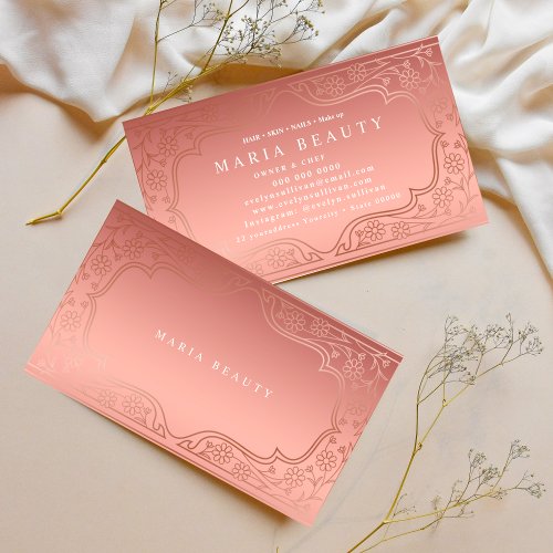 Beauty salon MakeUp Artist Rose gold information  Business Card