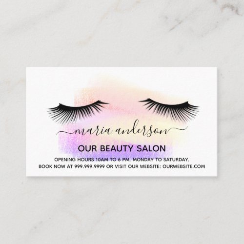 Beauty salon makeup artist white lashes pastel business card