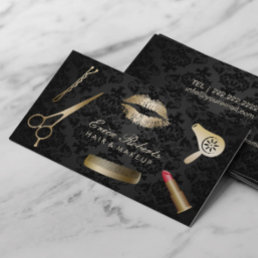 Beauty Salon Makeup &amp; Hair Stylist Elegant Damask Business Card