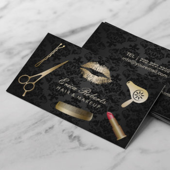 Beauty Salon Makeup & Hair Stylist Elegant Damask Business Card by cardfactory at Zazzle