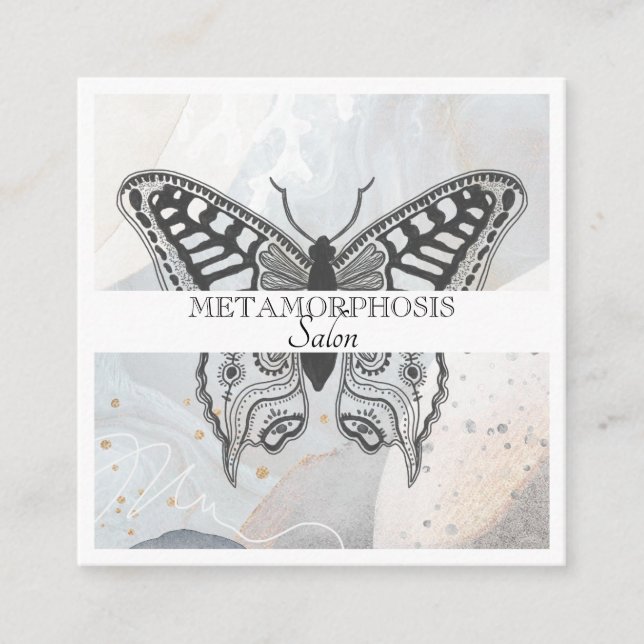 Beauty Salon Makeup Hair Transformed Butterfly Square Business Card (Front)