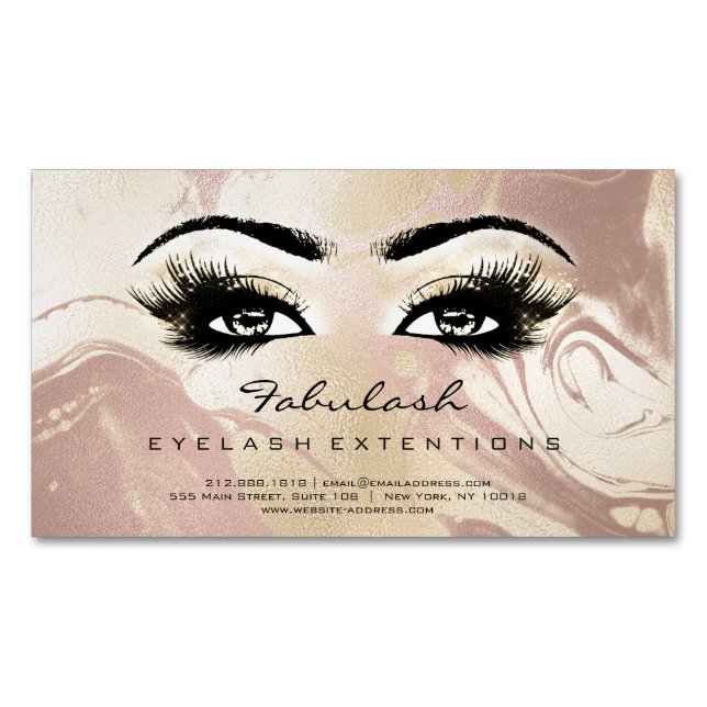 Beauty Salon Marble Rose Gold Adress Makeup Lashes Business Card Magnet (Front)