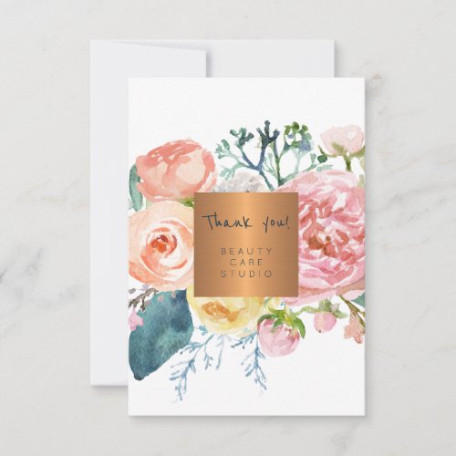 Beauty salon metallic copper floral thank you