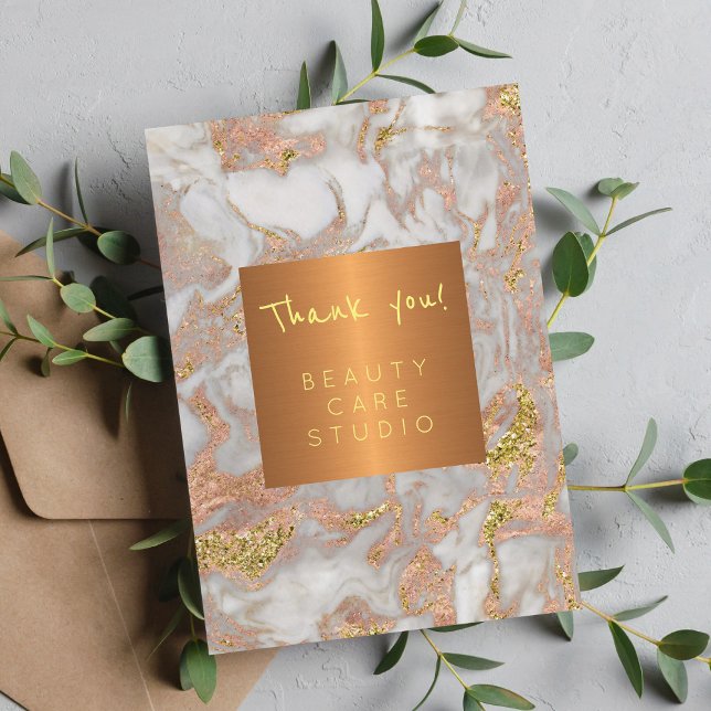 Beauty salon metallic copper grey marble thank you card (Creator Uploaded)