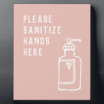 Beauty Salon Minimalist Pink Sanitize Hands Easel Plaque<br><div class="desc">Sign for home,  office,  school</div>
