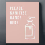 Beauty Salon Minimalist Pink Sanitize Hands Easel Plaque<br><div class="desc">Sign for home,  office,  school</div>