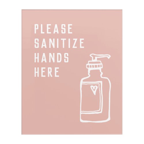 Beauty Salon Minimalist Pink Sanitize Hands Here Acrylic Print