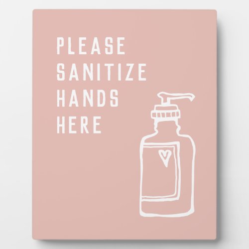 Beauty Salon Minimalist Pink Sanitize Hands Here Plaque