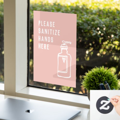 Beauty Salon Minimalist Pink Sanitize Hands Here Window Cling