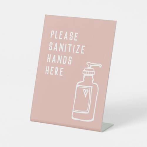 Beauty Salon Minimalist Pink Sanitize Hands Pedestal Sign