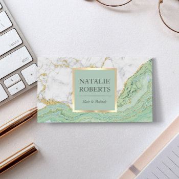 Beauty Salon Mint & Gold Agate Modern Marble Business Card by cardfactory at Zazzle