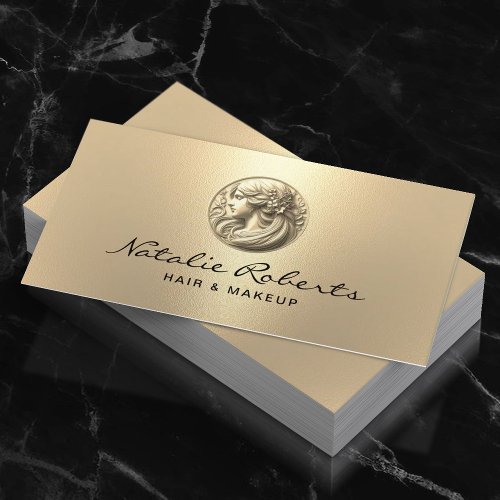 Beauty Salon Modern Gold 3D Logo Hair Stylist SPA Business Card