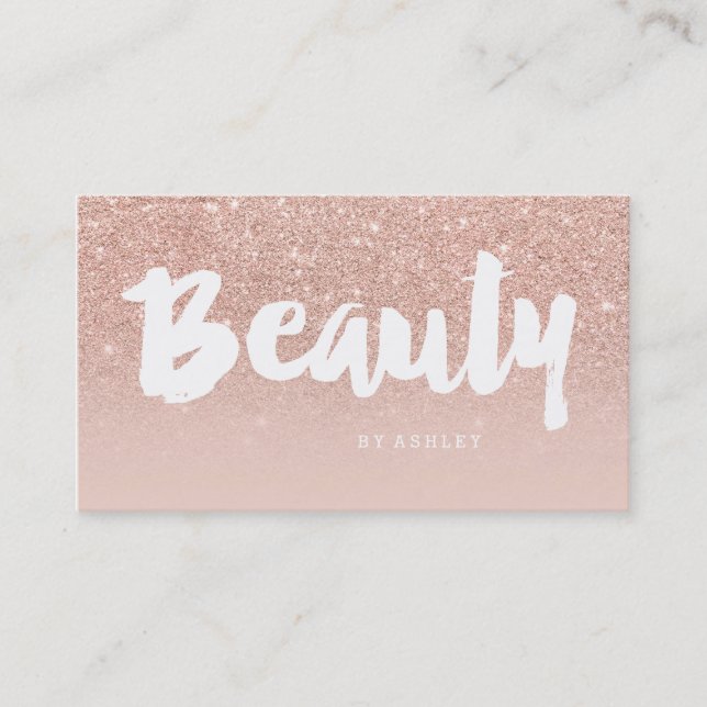 Beauty salon modern typography blush rose gold business card (Front)