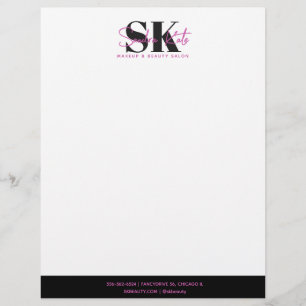 Beauty Salon Monogram Custom Logo Black Pink White Letterhead