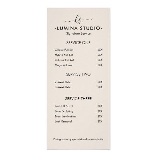 Beauty Salon Monogram Initials Price List Sand Rack Card