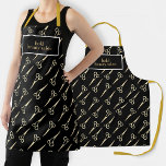 Beauty Salon Name Black Gold Clippers Stylist Apron<br><div class="desc">you and your staff will look adorable clipping, dying, and blow drying locks in this minimal, simple, and chic branded apron with space for your business name, employees name, or anything else you'd like to include. Design features a seamless repeat pattern of golden clippers / scissors, with a bordered rectangular...</div>