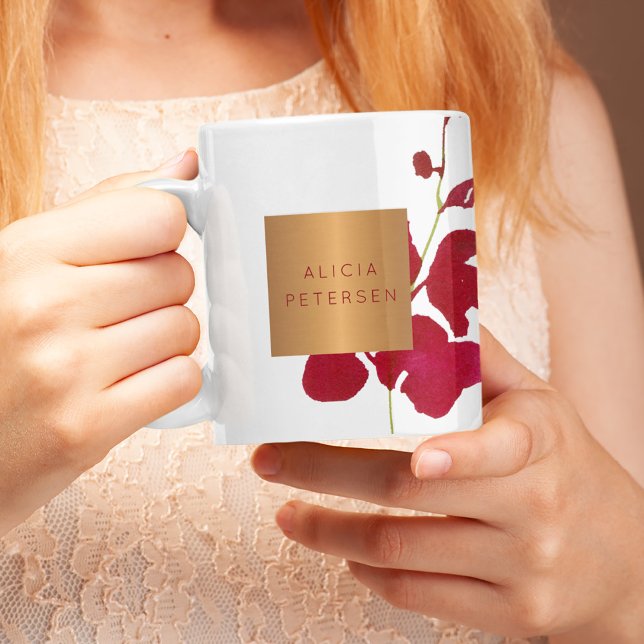 Beauty salon name glam copper watercolor blooms coffee mug (Creator Uploaded)