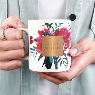 Beauty salon name glam copper watercolor flowers coffee mug