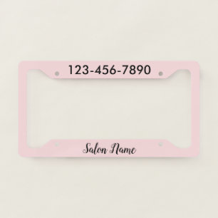Beauty Salon Name Light Pink Black Phone Number License Plate Frame