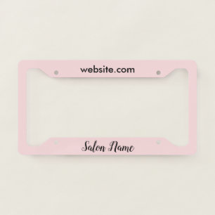 Beauty Salon Name Light Pink Black Website License Plate Frame