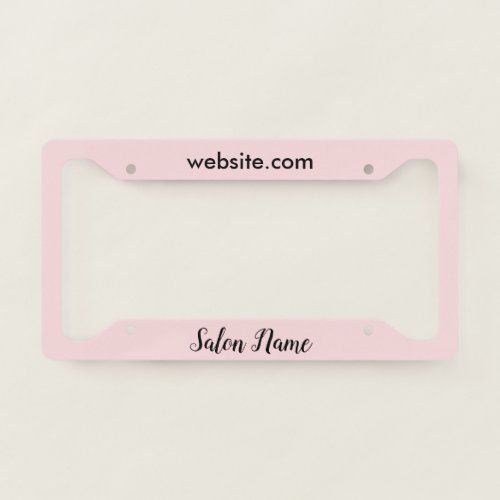 Beauty Salon Name Light Pink Black Website License Plate Frame