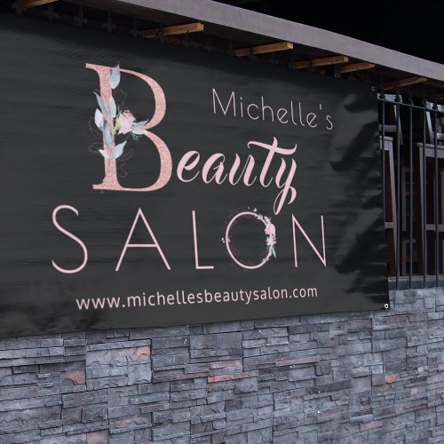 Beauty salon name pink floral glitter glam black banner