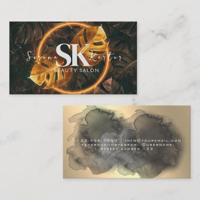 Beauty Salon Neon Abstract Woman Modern  Business Card (Front/Back)