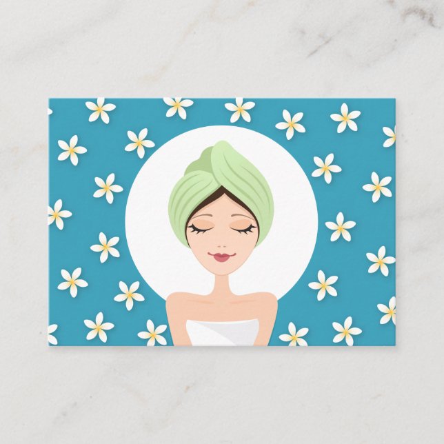 Beauty salon or spa business card - teal blue (Front)