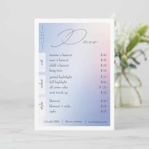 Beauty Salon Pastel Gradient Price List Rack Card