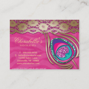 Beauty Salon Peacock Feather Pink Zebra Lace Business Card