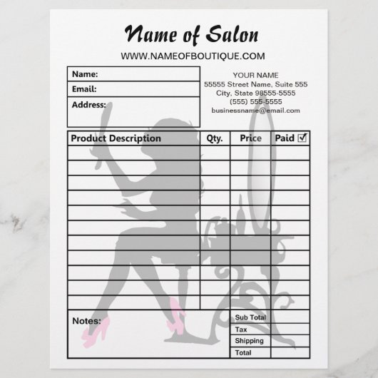 Beauty Salon Pink and Black Girly Girl Order Forms (Front)