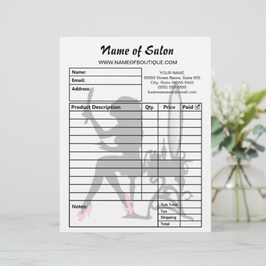 Beauty Salon Pink and Black Girly Girl Order Forms (Standing Front)