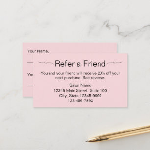 Beauty Salon Pink and Black Refer a Friend Card