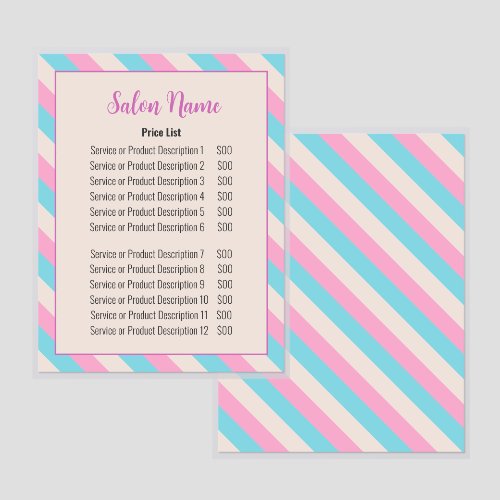 Beauty Salon Pink Beige Blue Striped Price List Menu