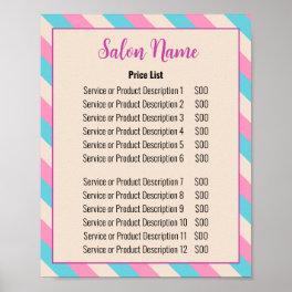 Beauty Salon Pink Beige Blue Striped Price List Poster