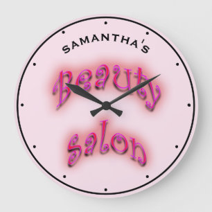 Beauty Salon Pink Glow on Light Pink Any Name Large Clock