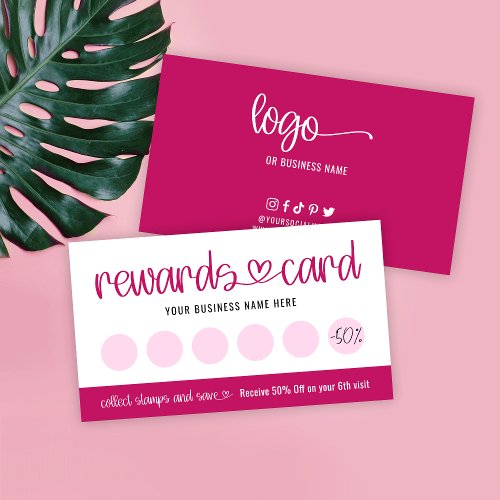 Beauty Salon Pink Heart Script Logo Loyalty Card