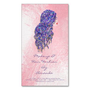 Beauty Salon Pink Violet Adress Makeup Hair Stylis Business Card Magnet